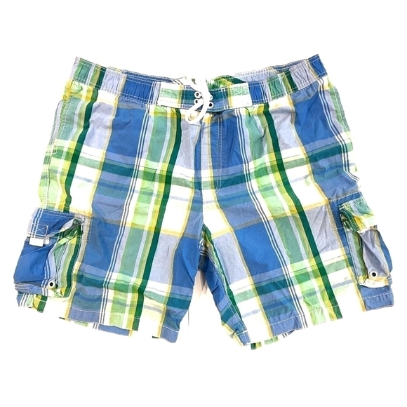3/$20 Old Navy Blue/Green Plaid Swim Trunks - Picture 1 of 4